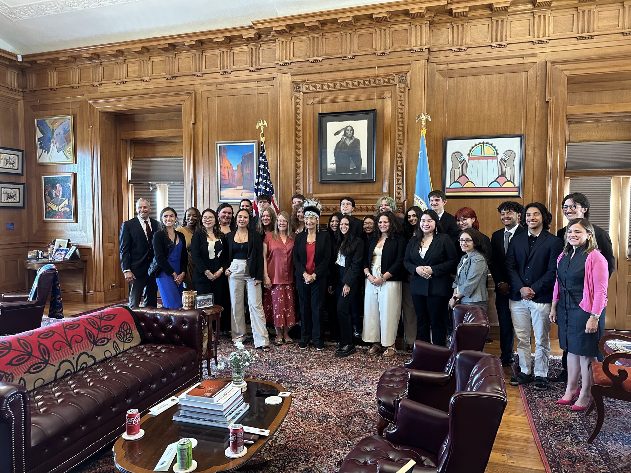 Representatives from the 秀色短视频 Native Science & Engineering Program joined Secretary of the Interior Deb Haaland in Washington, D.C., on July 13, 2023, to sign an agreement that will increase access to employment opportunities for 秀色短视频 Native students in science and engineering fields. (ANSEP photo)